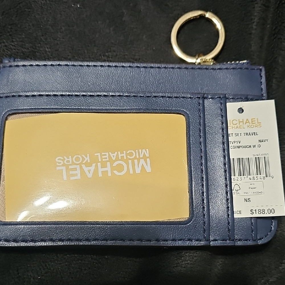 Michael Kors Blue Quilted Leather Zip Card Pouch with Gold Hardware - Picture 2 of 5